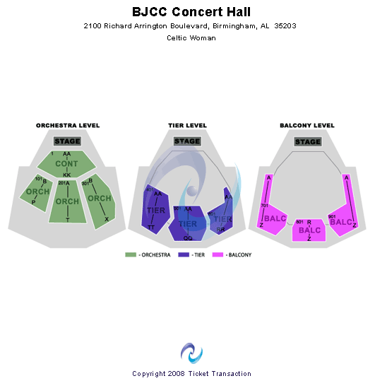 Concert Hall at the BJCC Celtic Woman Seating Chart