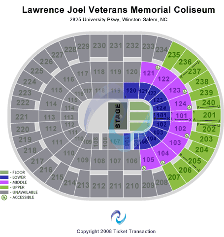 Lawrence Joel Veterans Memorial Coliseum Half full Seating Chart
