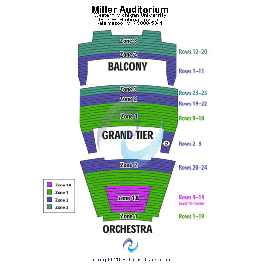 Miller Auditorium - Western Michigan University End Stage Seating Chart