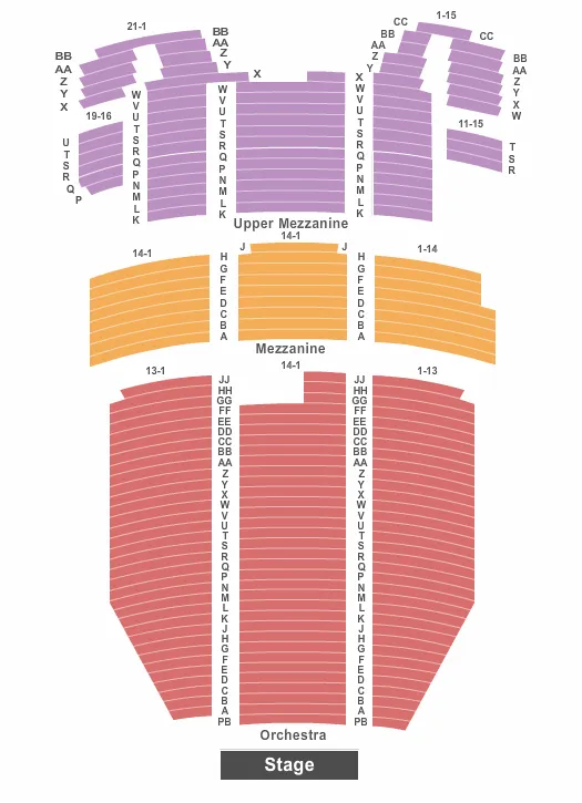 seating chart for 5th Avenue Theatre - End Stage - eventticketscenter.com