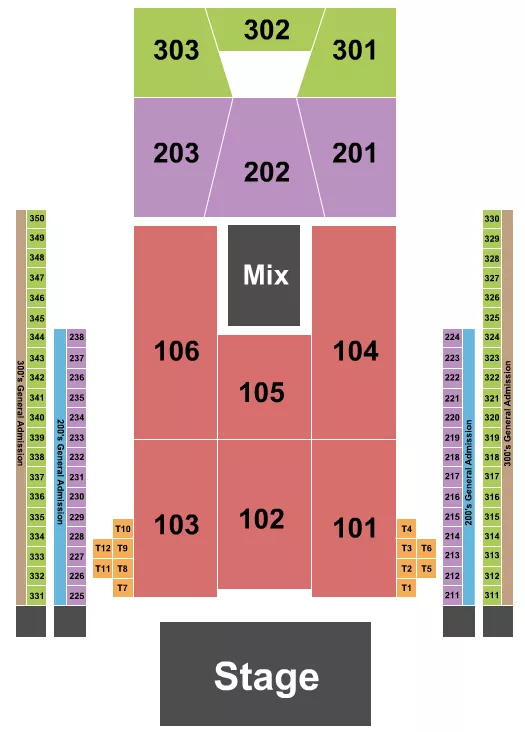 seating chart for 713 Music Hall - Endstage 100's/200's Tables - eventticketscenter.com