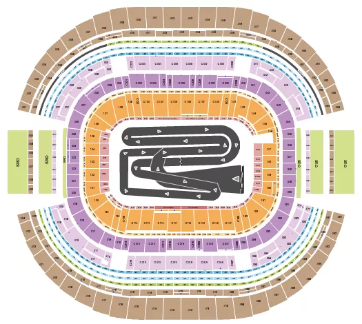 AMA Supercross Championship Seating Chart at AT&T Stadium. The chart shows the main floor/stage with seating options surrounding it, which are color coded