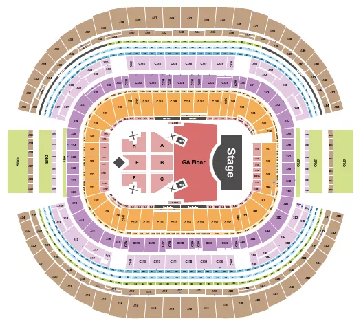 seating chart for AT&T Stadium - Zach Bryan - eventticketscenter.com