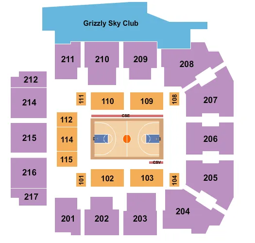 Globetrotters Seating Chart at Adams Event Center. The chart shows the main floor/stage with seating options surrounding it, which are color coded