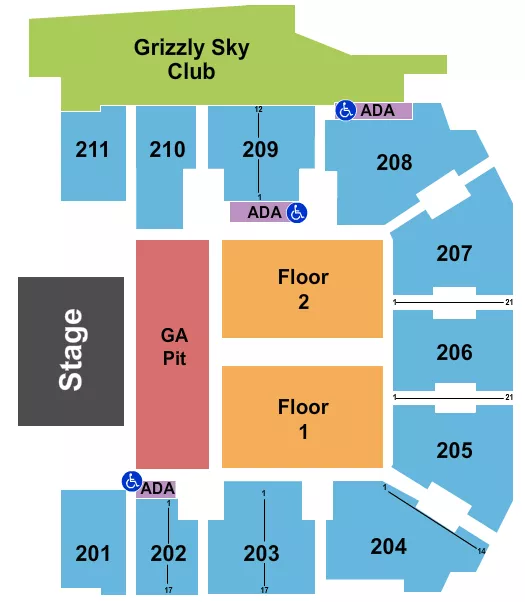 seating chart for Adams Event Center - Endstage Pit 2 - eventticketscenter.com