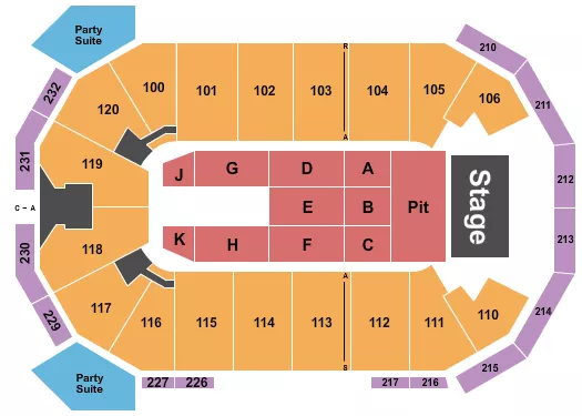 seating chart for Akins Arena at The Classic Center - Endstage GA Pit 4 - eventticketscenter.com