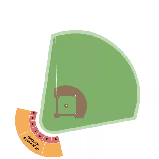 Baseball Seating Chart at Albert Park - San Rafael. The chart shows the main floor/stage with seating options surrounding it, which are color coded