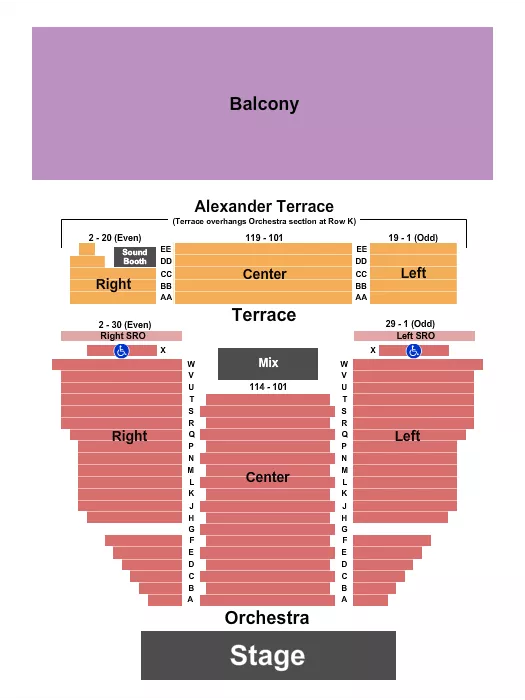 seating chart for Alex Theatre - Glendale - Endstage GA Balcony - eventticketscenter.com