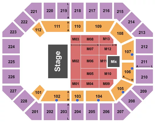 Alice Cooper Seating Chart at Alliant Energy PowerHouse. The chart shows the main floor/stage with seating options surrounding it, which are color coded