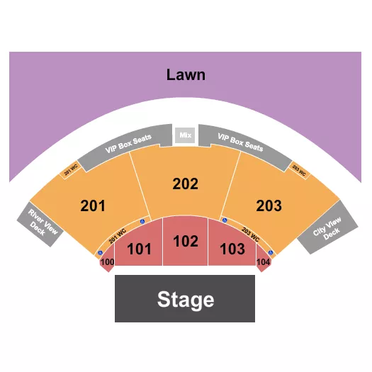 End Stage Seating Chart at Allianz Amphitheater. The chart shows the main floor/stage with seating options surrounding it, which are color coded