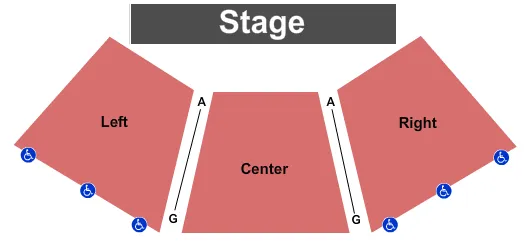 Endstage 2 Seating Chart at Alma Theatre At Cain Park. The chart shows the main floor/stage with seating options surrounding it, which are color coded