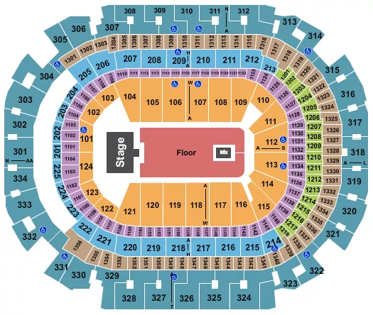 seating chart for American Airlines Center - Endstage GA Floor - eventticketscenter.com