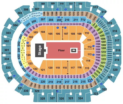 seating chart for American Airlines Center - Endstage GA Floor - eventticketscenter.com