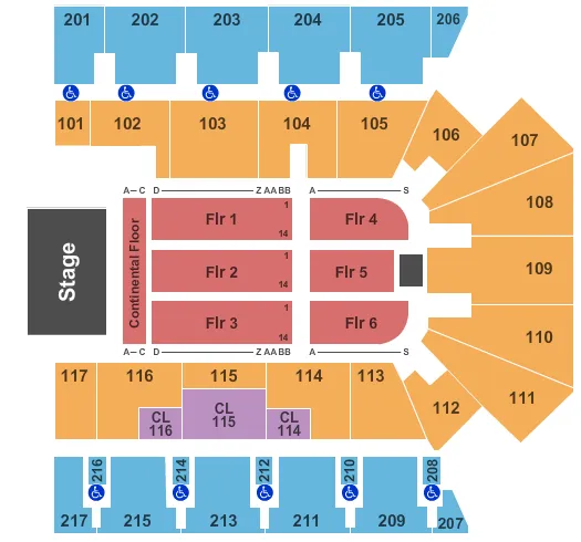 seating chart for American Bank Center - Endstage Cont Floor - eventticketscenter.com