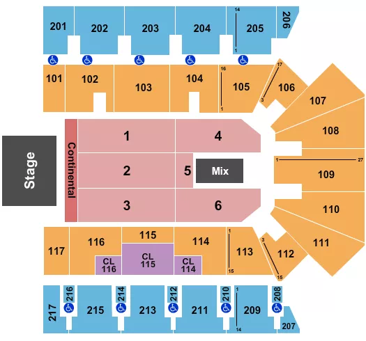 seating chart for American Bank Center - Endstage Cont Floor 3 - eventticketscenter.com