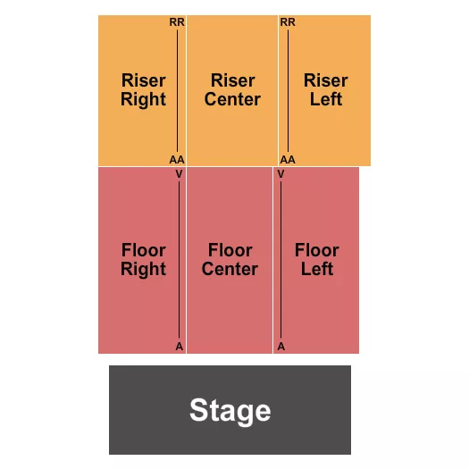 Endstage 2 Seating Chart at Ameristar Casino & Hotel. The chart shows the main floor/stage with seating options surrounding it, which are color coded