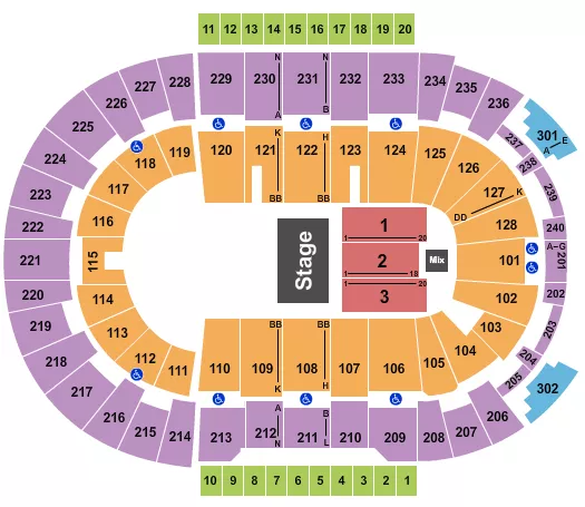Half House RSV Seating Chart at Amica Mutual Pavilion. The chart shows the main floor/stage with seating options surrounding it, which are color coded
