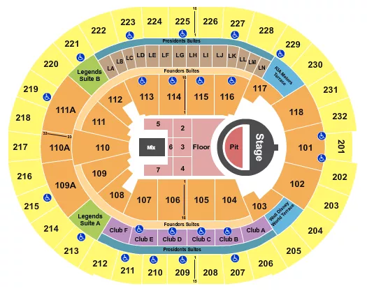 5 Seconds of Summer Seating Chart at Kia Center. The chart shows the main floor/stage with seating options surrounding it, which are color coded