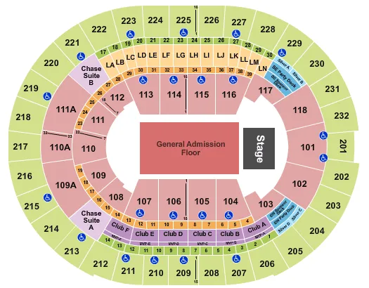 seating chart for Amway Center - Endstage GA Flr - eventticketscenter.com