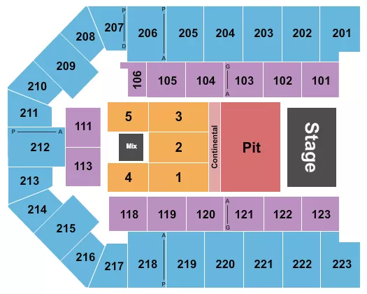 seating chart for Appalachian Wireless Arena - Endstage Pit/Cont 1-5 - eventticketscenter.com