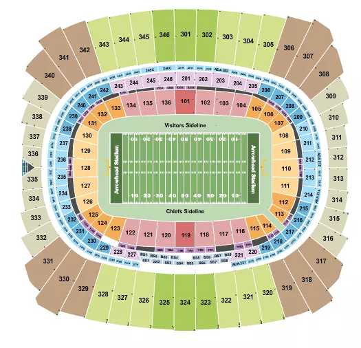 seating chart for Arrowhead Stadium - Football - Row Objects - eventticketscenter.com