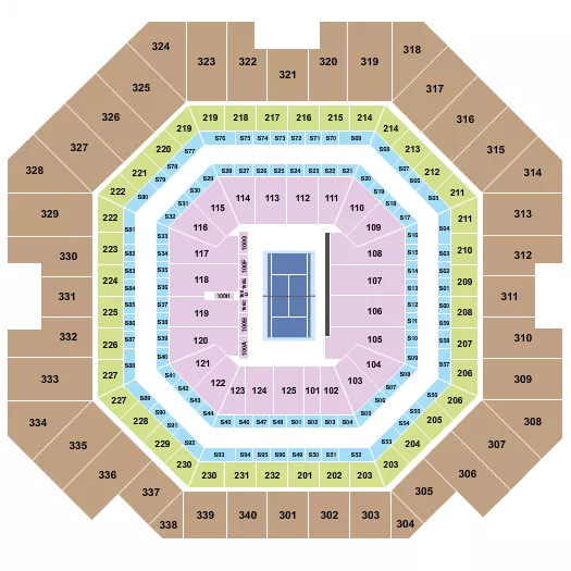 Tennis - US Open Seating Chart at Arthur Ashe Stadium. The chart shows the main floor/stage with seating options surrounding it, which are color coded