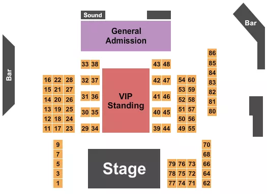Bronco Seating Chart at Atlanta Coliseum. The chart shows the main floor/stage with seating options surrounding it, which are color coded