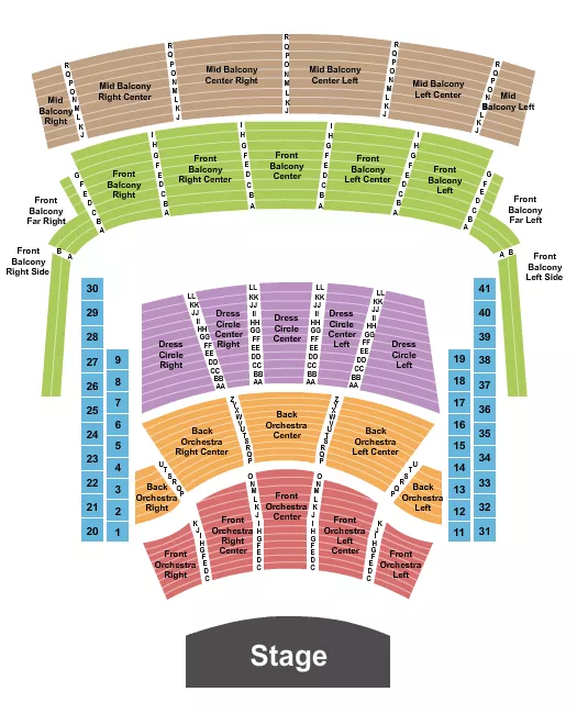 seating chart for Auditorium Theatre - IL - Endstage No Upper/Gal - eventticketscenter.com