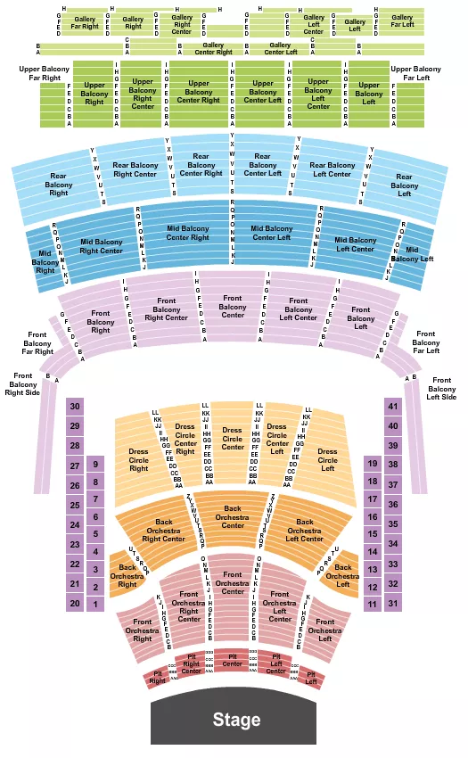 seating chart for Auditorium Theatre - IL - Endstage Pit - eventticketscenter.com