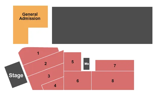 Endstage Seating Chart at Avondale Brewing Company. The chart shows the main floor/stage with seating options surrounding it, which are color coded