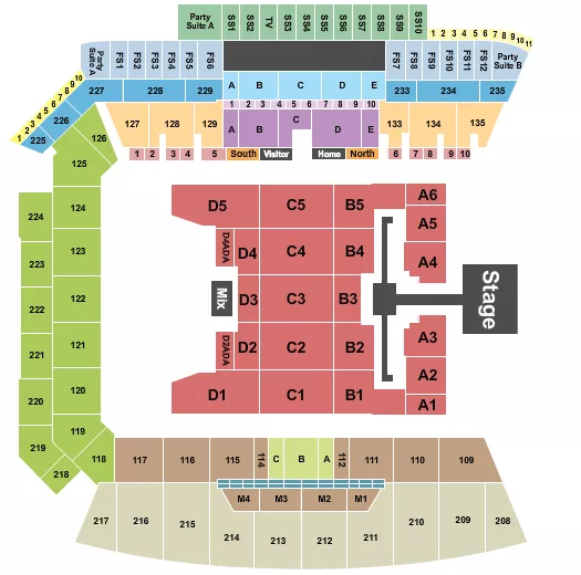Ateez Seating Chart at BMO Stadium. The chart shows the main floor/stage with seating options surrounding it, which are color coded