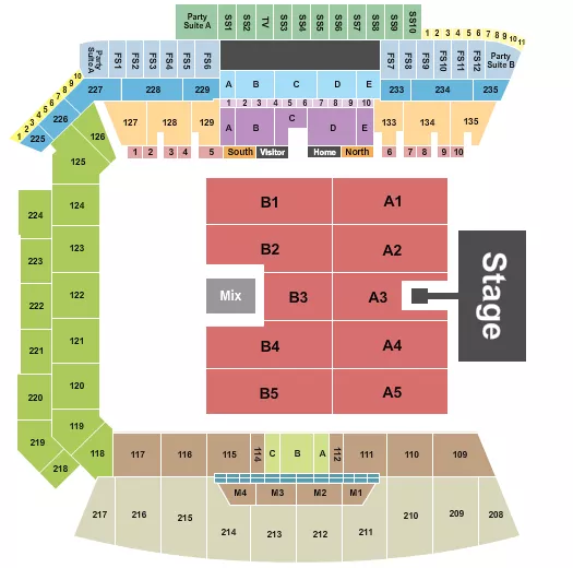 Gloria Trevi Seating Chart at BMO Stadium. The chart shows the main floor/stage with seating options surrounding it, which are color coded