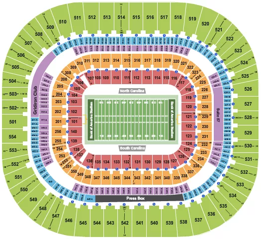 seating chart for Bank Of America Stadium - Duke's Mayo Classic - eventticketscenter.com