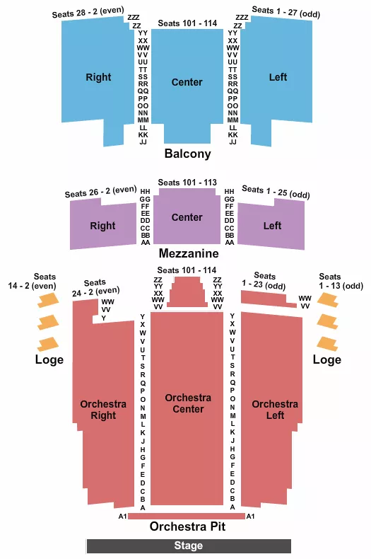 seating chart for Barbara B Mann Performing Arts Hall - Endstage 2 - eventticketscenter.com
