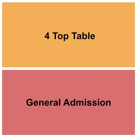 GA & 4 Top Table Seating Chart at Basecamp Pub. The chart shows the main floor/stage with seating options surrounding it, which are color coded