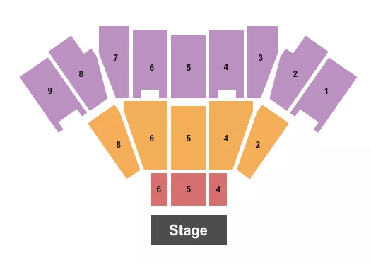 Theatre 1 Seating Chart at Beasley Coliseum. The chart shows the main floor/stage with seating options surrounding it, which are color coded