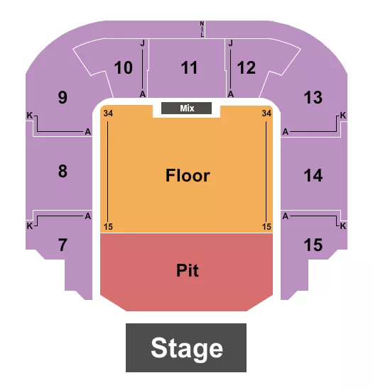 seating chart for Bell Auditorium - Endstage GA Pit & RSV Floor - eventticketscenter.com