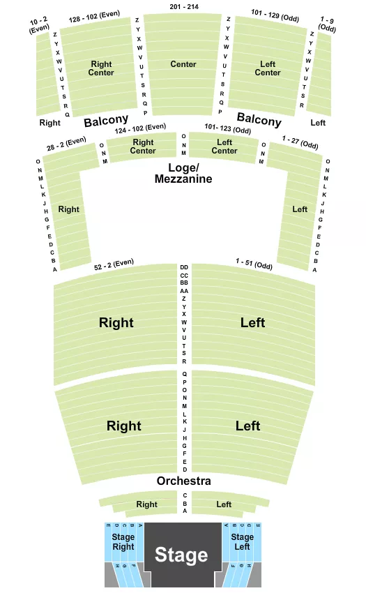 seating chart for Berglund Performing Arts Theatre - Endstage w/Stage R-L - eventticketscenter.com