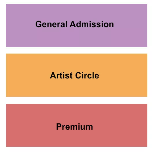 Premium - Artist Circle - GA Seating Chart at Bethlehem Community Church. The chart shows the main floor/stage with seating options surrounding it, which are color coded