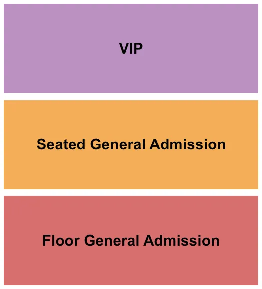 GA & VIP Seating Chart at Big Sky Events Arena. The chart shows the main floor/stage with seating options surrounding it, which are color coded