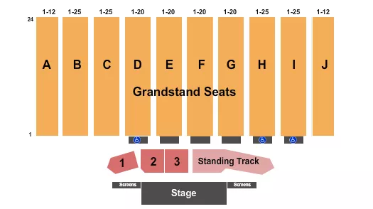 Endstage 4 Seating Chart at Bloomsburg Fair. The chart shows the main floor/stage with seating options surrounding it, which are color coded