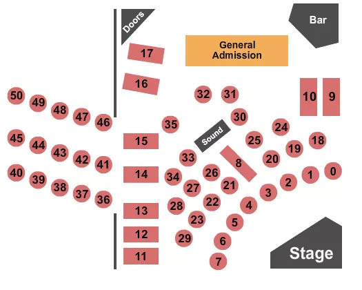 seating chart for Blue Note - Harrison - RSV Tables 0-7 - eventticketscenter.com