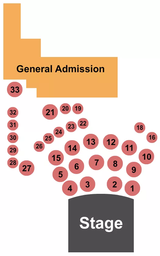 Brunch Seating Chart at Blue Ocean Music Hall. The chart shows the main floor/stage with seating options surrounding it, which are color coded