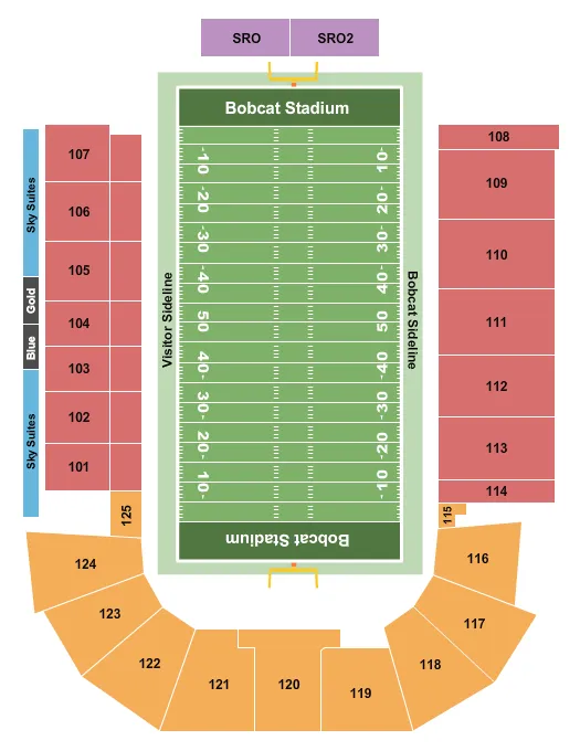 seating chart for Bobcat Stadium - MSU - Football 2019-20 - eventticketscenter.com