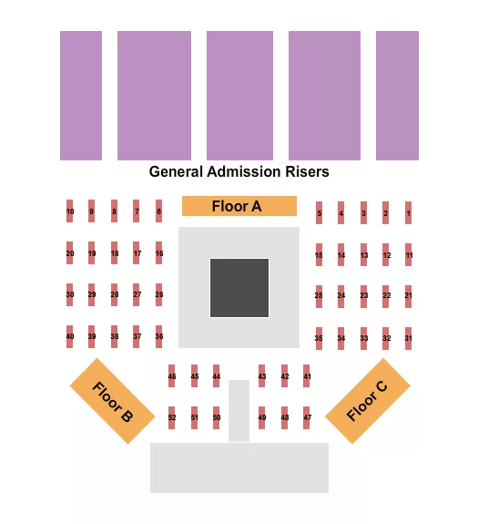 Boxing Seating Chart at Boeing Center at Tech Port. The chart shows the main floor/stage with seating options surrounding it, which are color coded