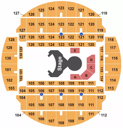 Cirque OVO Seating Chart at Bojangles Coliseum. The chart shows the main floor/stage with seating options surrounding it, which are color coded