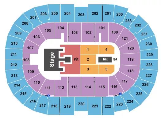Bailey Zimmerman Seating Chart at Bon Secours Wellness Arena. The chart shows the main floor/stage with seating options surrounding it, which are color coded