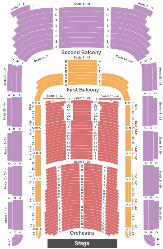 seating chart for Boston Symphony Hall - Endstage 2 - eventticketscenter.com
