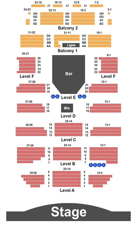 seating chart for Boulder Theater - End Stage - eventticketscenter.com