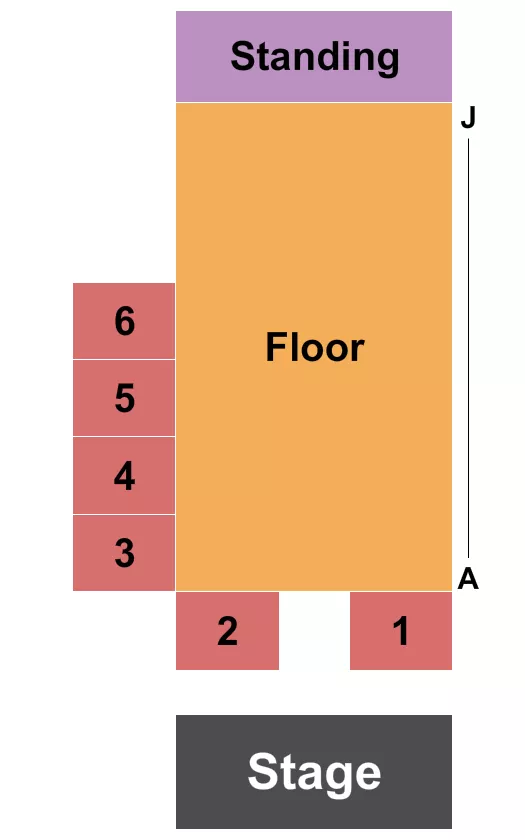 Endstage Seating Chart at Bowery Palace. The chart shows the main floor/stage with seating options surrounding it, which are color coded